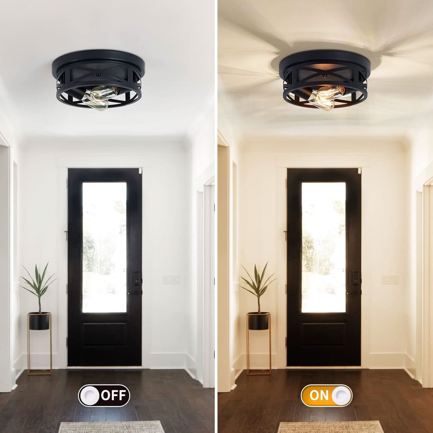 2-Pack Black Industrial Style Flush Mount Ceiling Fixtures