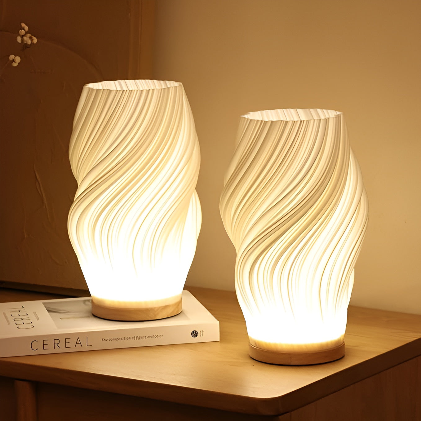 DreamWave - Contemporary cream 3D wave lamp with sleek metal base