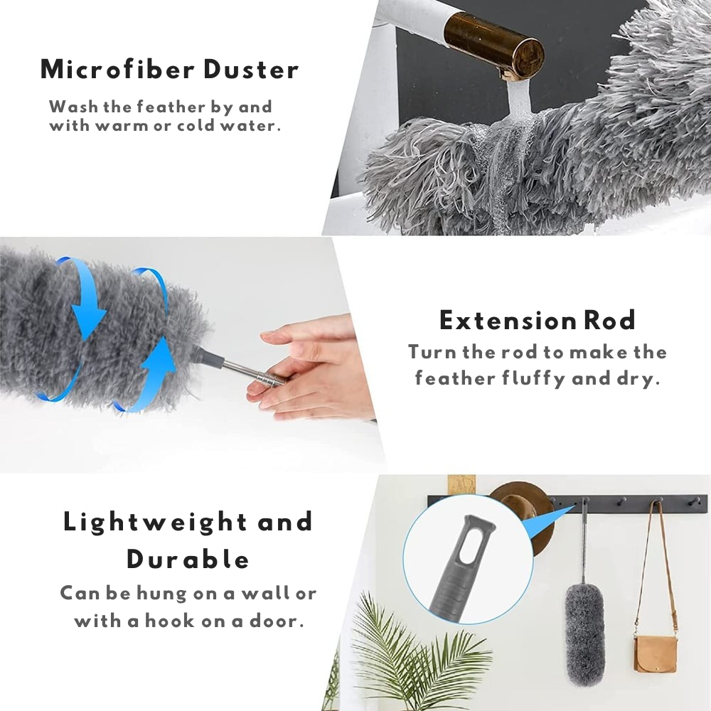 Telescoping Microfiber Duster | Longer Reach | Flexible Head | Washable | DustReach