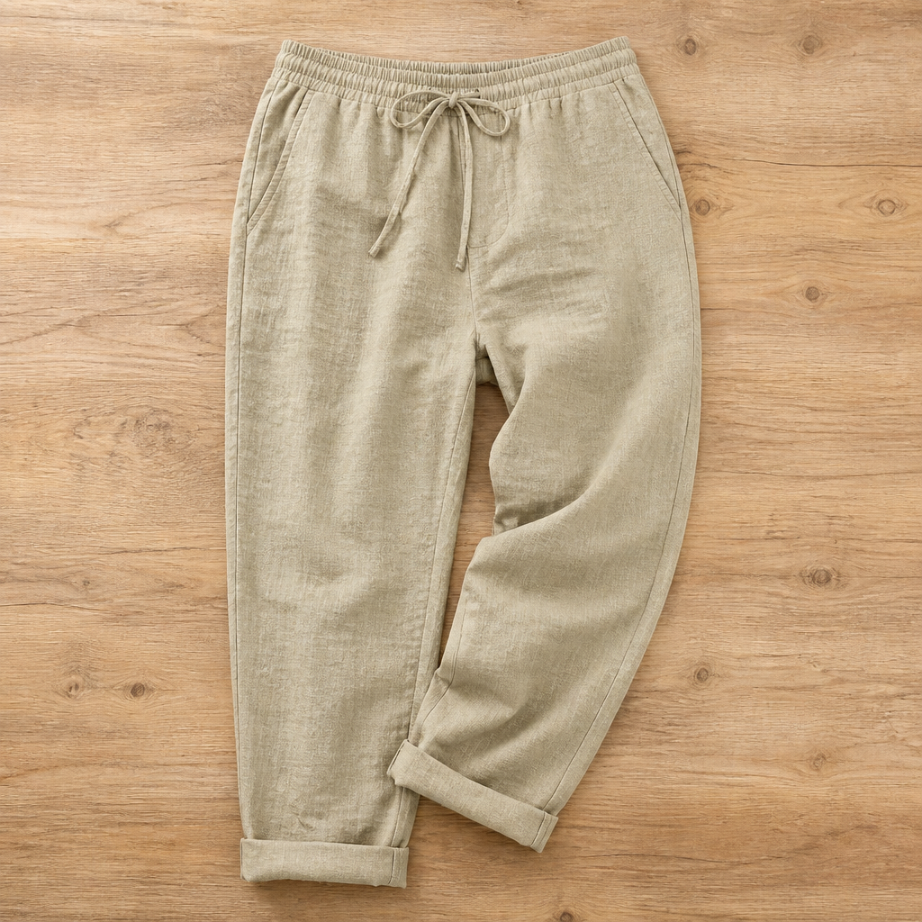 Flexiva™ – Comfortable Cotton-Linen Tapered Pants with Adjustable Drawstring Waist
