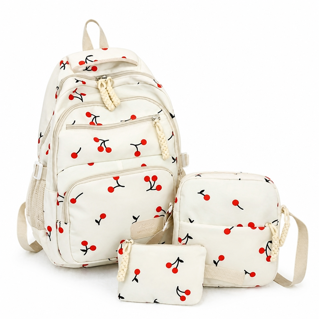Strawberry-Print Large-Capacity Backpack