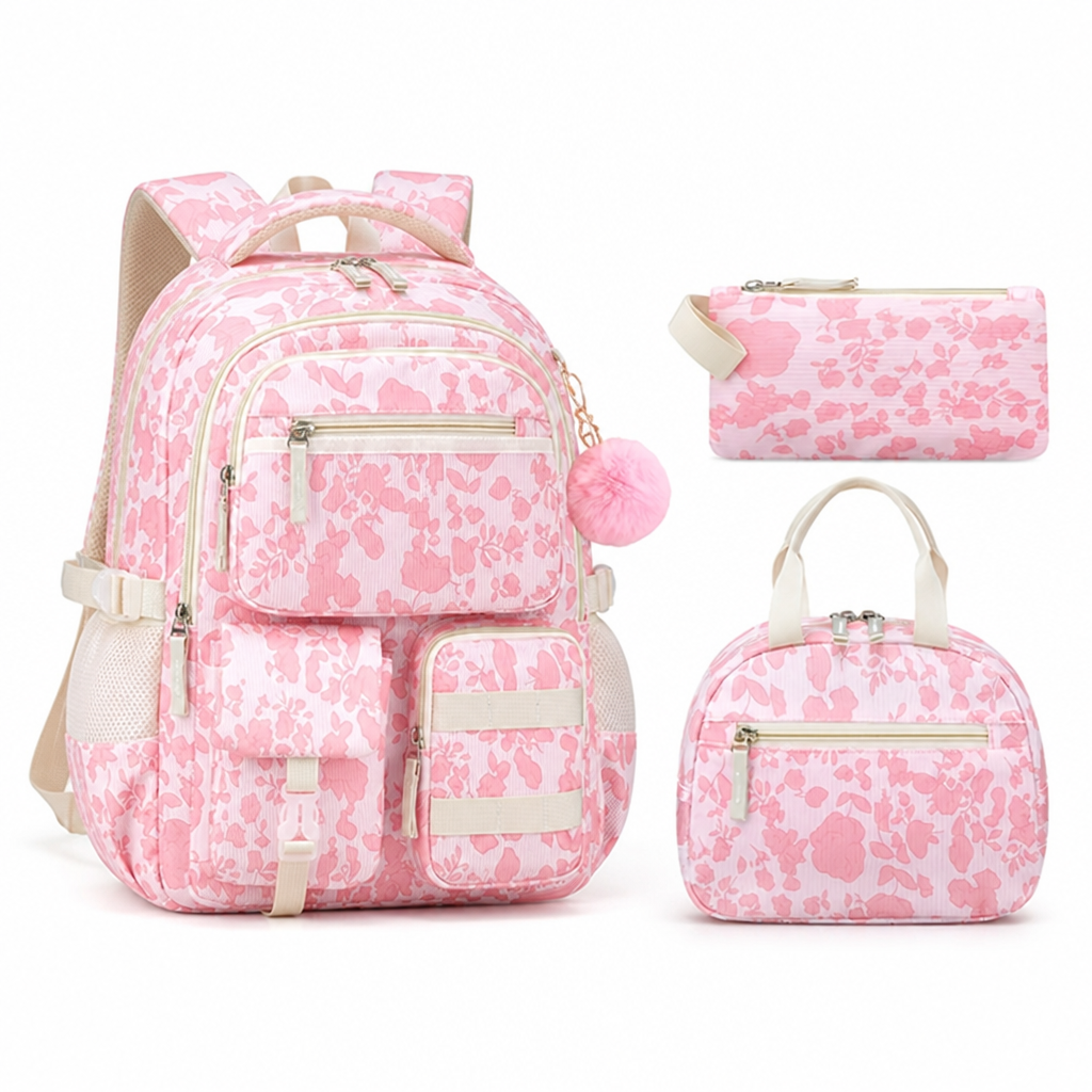 Corduroy Laptop-Ready Large-Capacity Backpack (3-Piece Set)