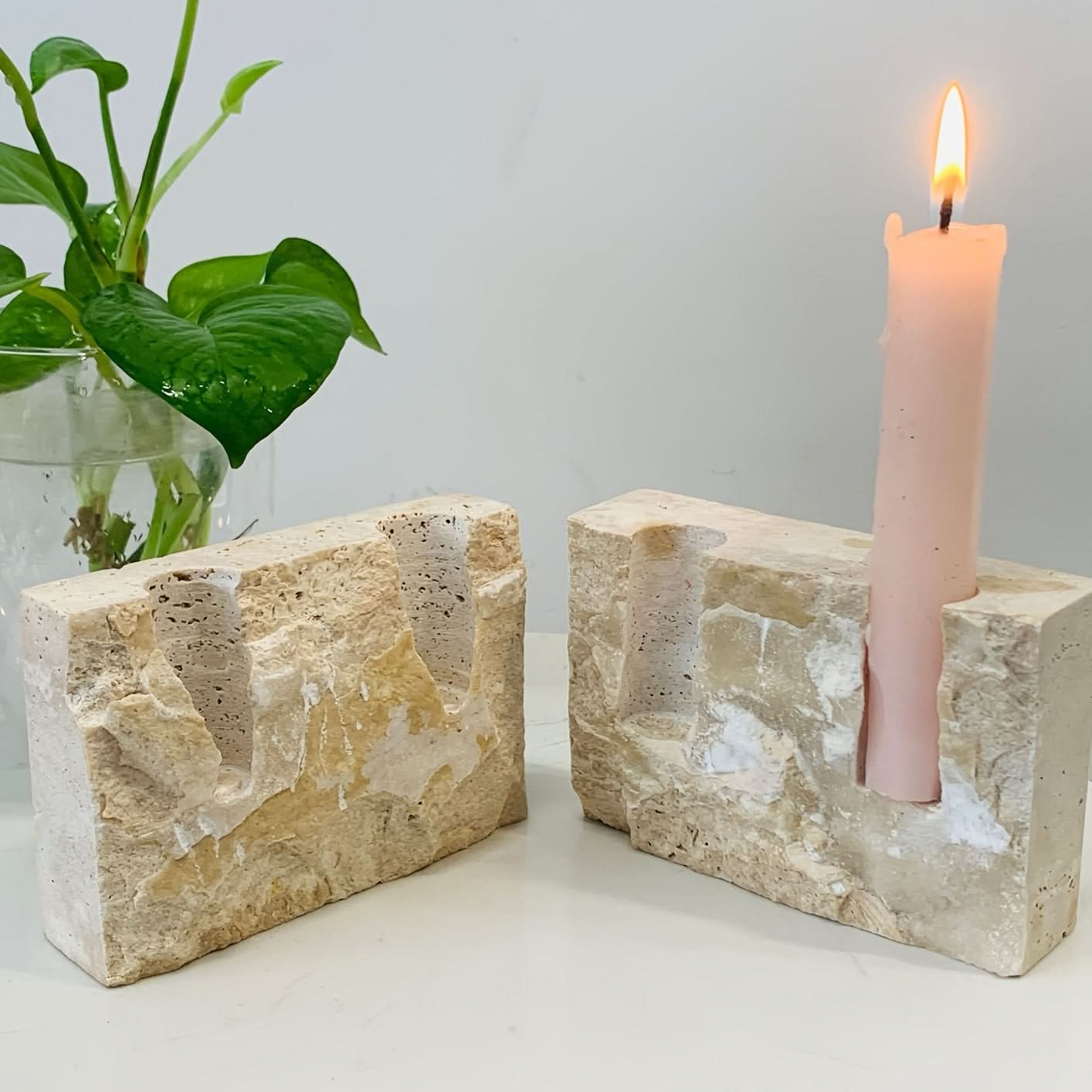 Rectangular Marble Candle Holder with Two Openings
