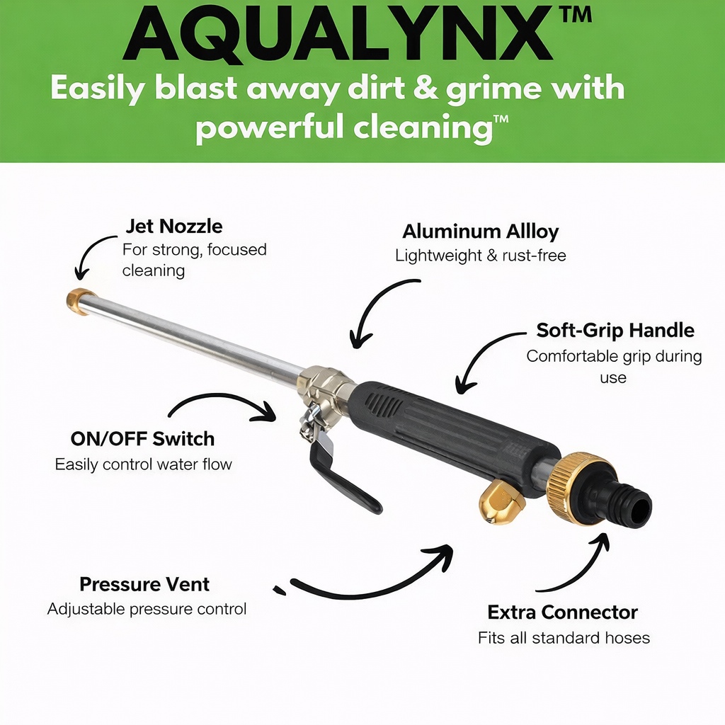 Cleaning Accessory | High-Pressure Water Stream | Adjustable Nozzle | Aqualynx