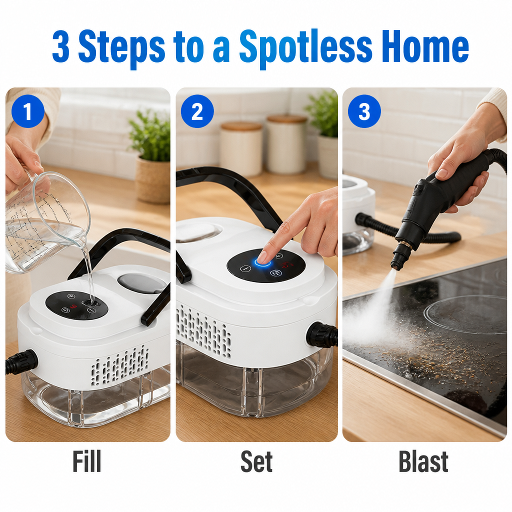 VaporaClean™ — Dissolve Stubborn Grease and Eliminate Germs Using 221°F Chemical-Free Steam