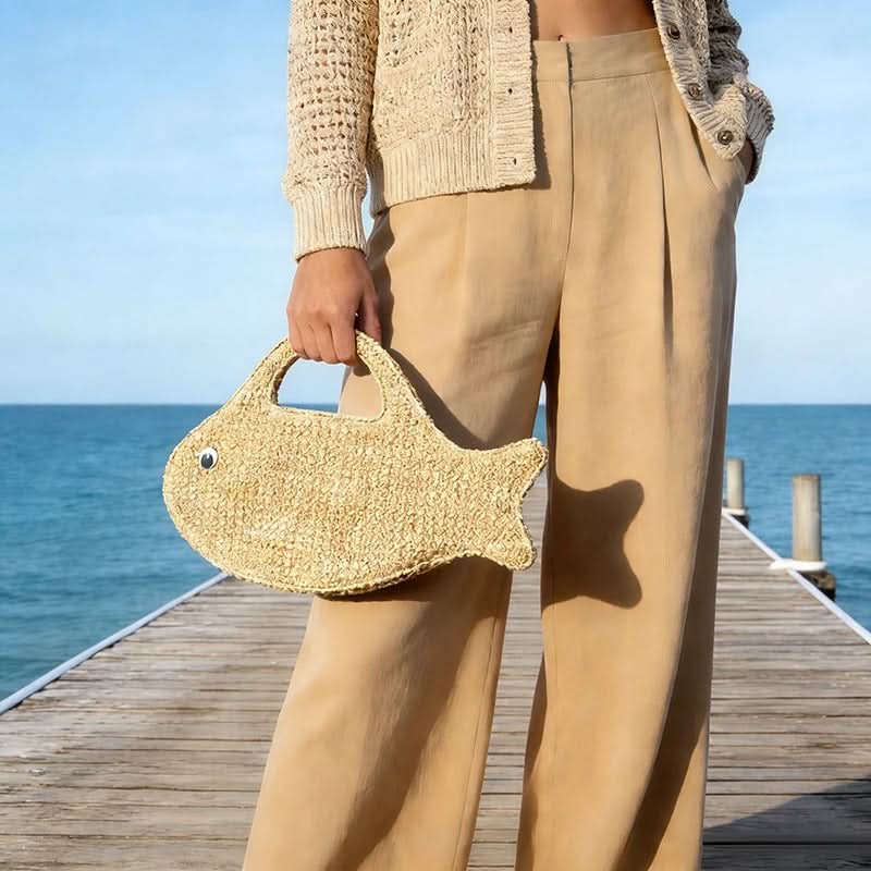 Raffia Clutch Bag in Fish Shape Design