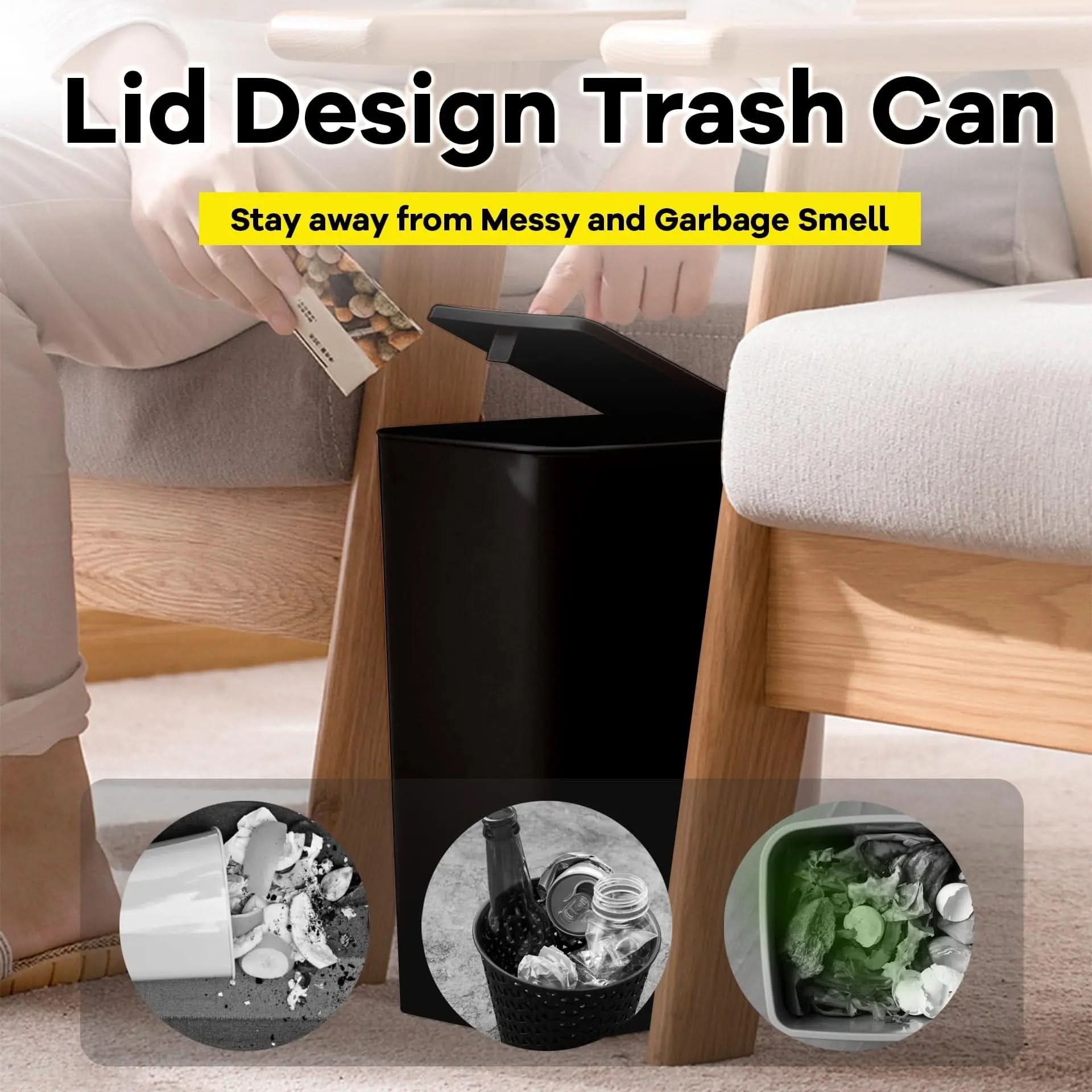 Slim 10L Trash Can with Press Top Lid