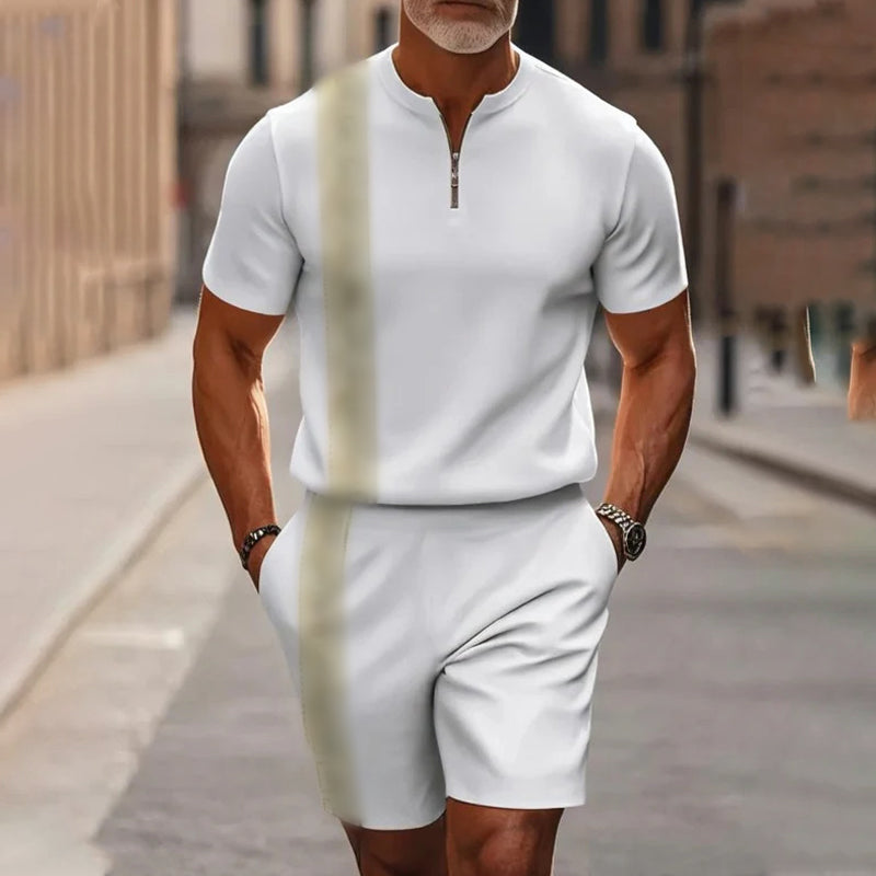 Marsten™ – Custom Zip-Collar Shirt with Matching Shorts Set for Men