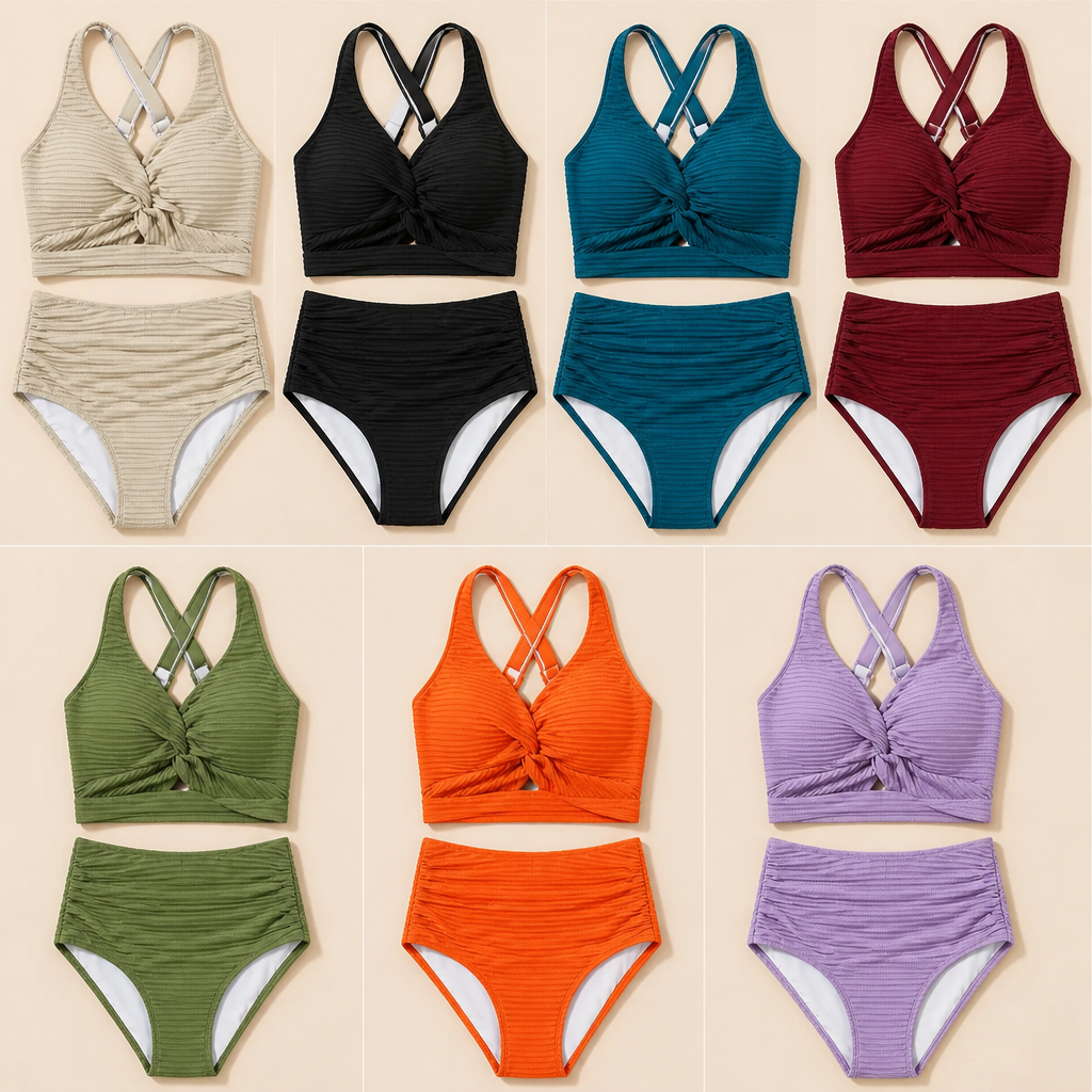 SerenaWave™ – Twist-Front High-Waist Streamlining Bikini Set