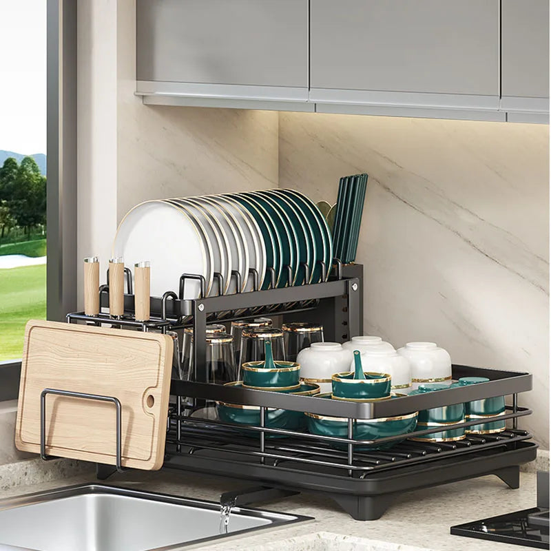 Space-Saving Dish Rack with Adjustable Stainless Steel Design
