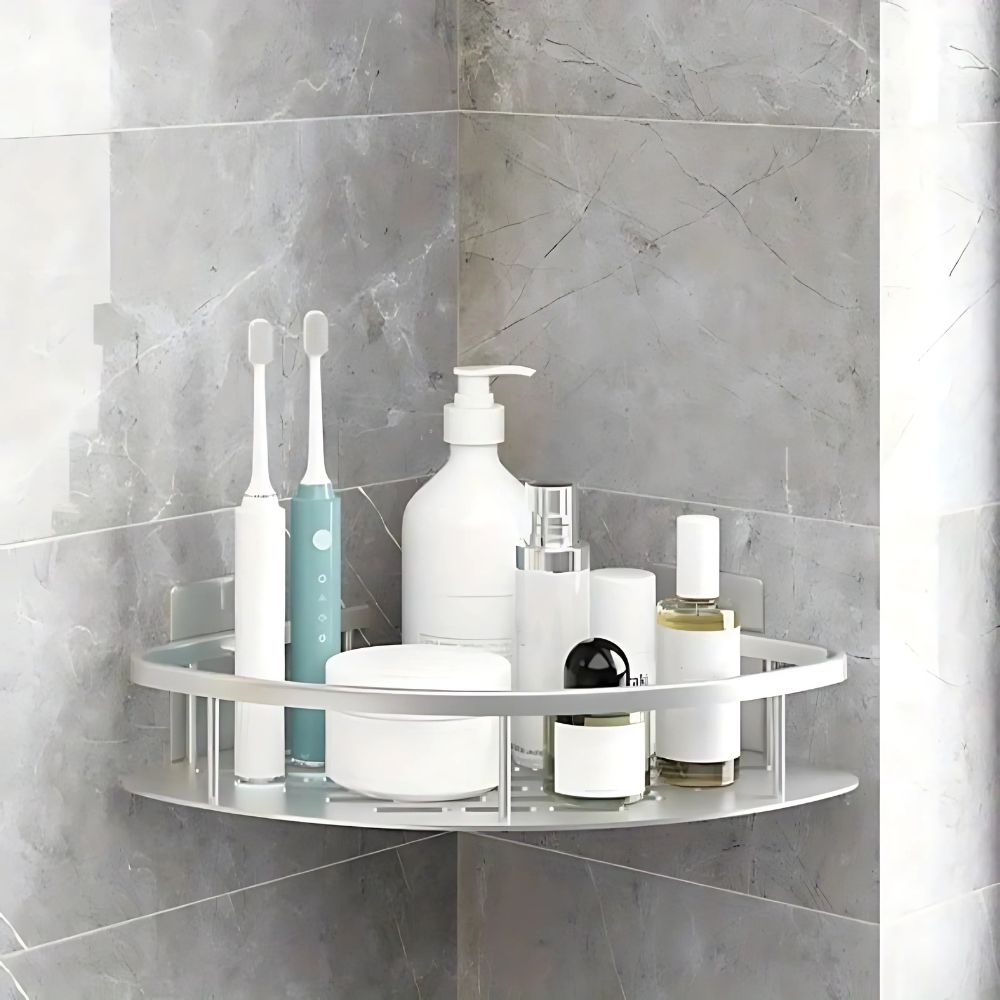 Curved Aluminum Shower Caddy for Wall Mounting with Drainage Features