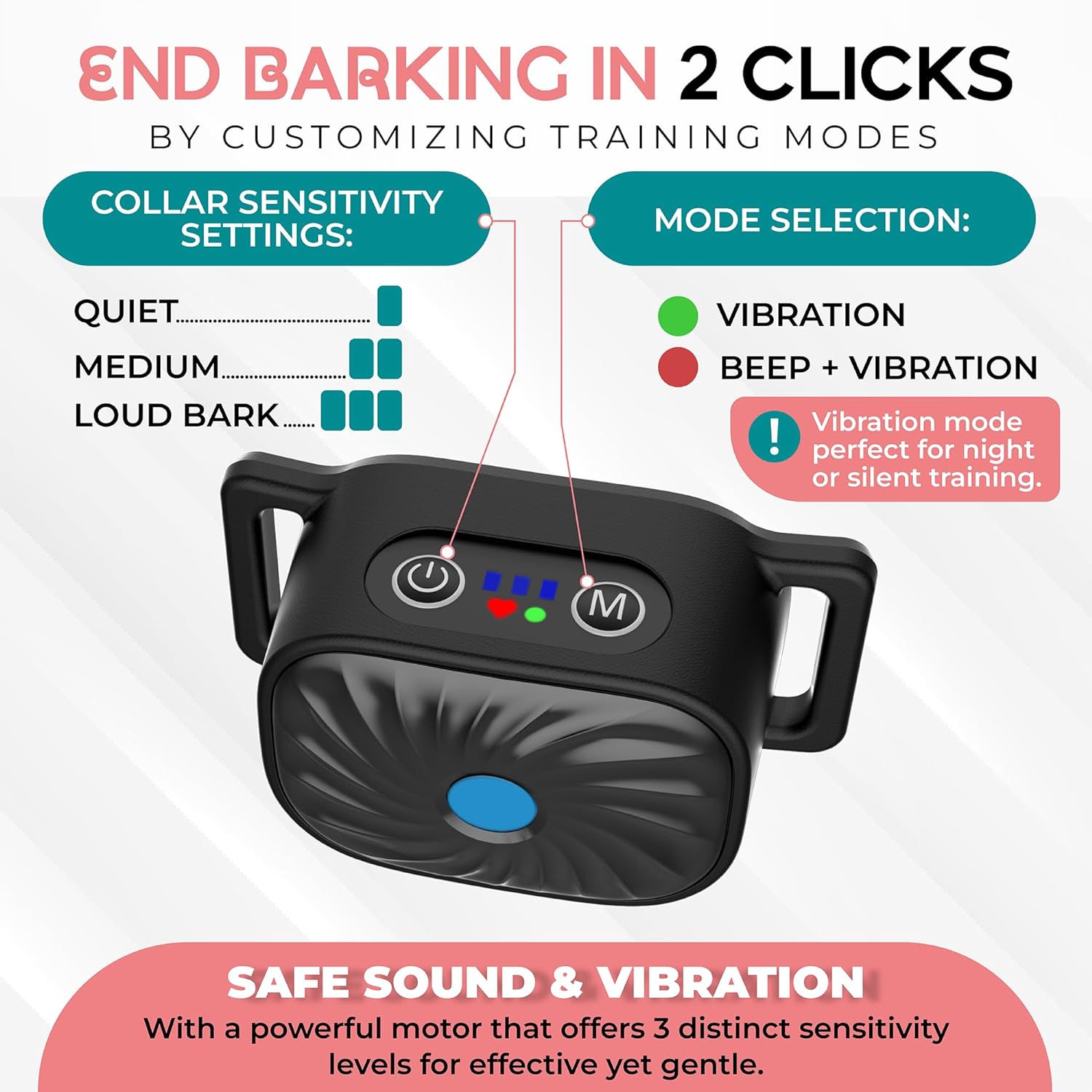 Smart Bark Control Collar with Sound and Vibration Detection