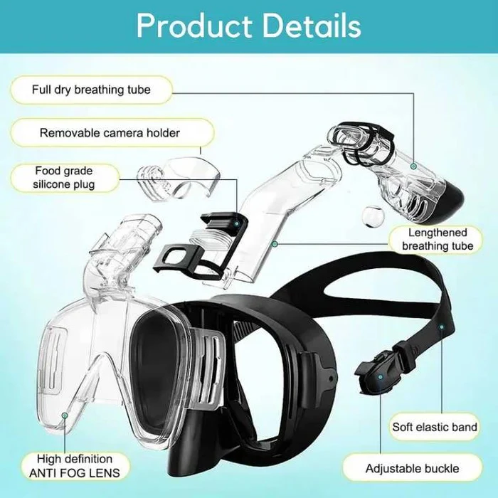 Full-Face Snorkel Mask with Dry Top - 180° Panoramic Anti-Fog Design