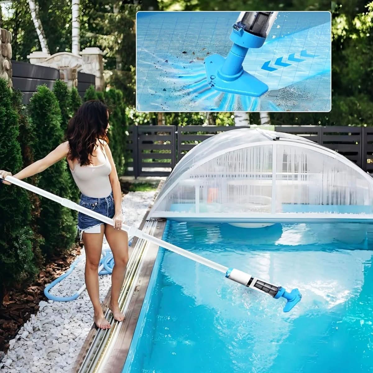 Rechargeable Handheld Vacuum for Pools and Spas with Telescopic Pole