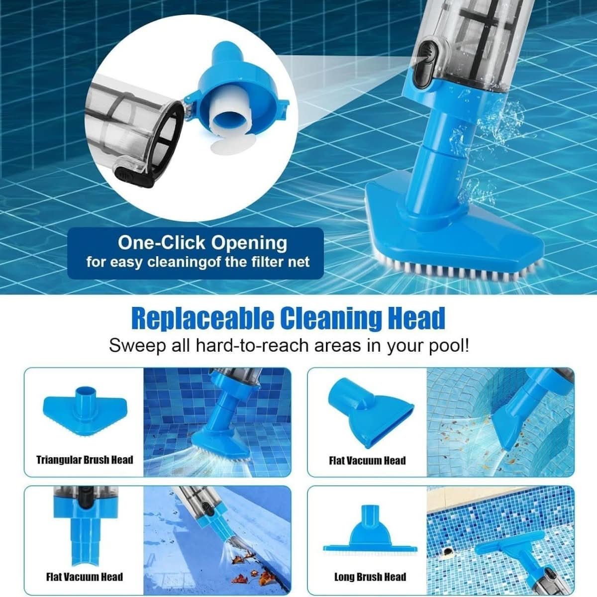 Rechargeable Handheld Vacuum for Pools and Spas with Telescopic Pole