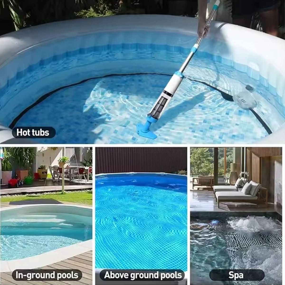Rechargeable Handheld Vacuum for Pools and Spas with Telescopic Pole