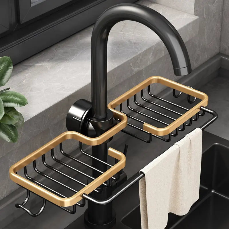 All-in-One Kitchen Faucet Organizer for Sponge, Brush, and Towels