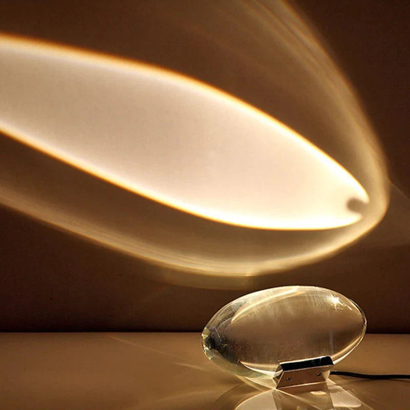 LED Mood Lighting Table Lamp – Oval Crystal Design in Warm White, Sunset Red & Blue-Violet