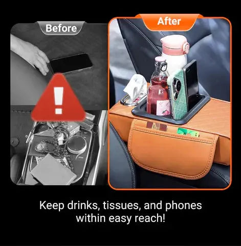 Leatherette Car Armrest Protector with Drink Holder and Storage Pocket