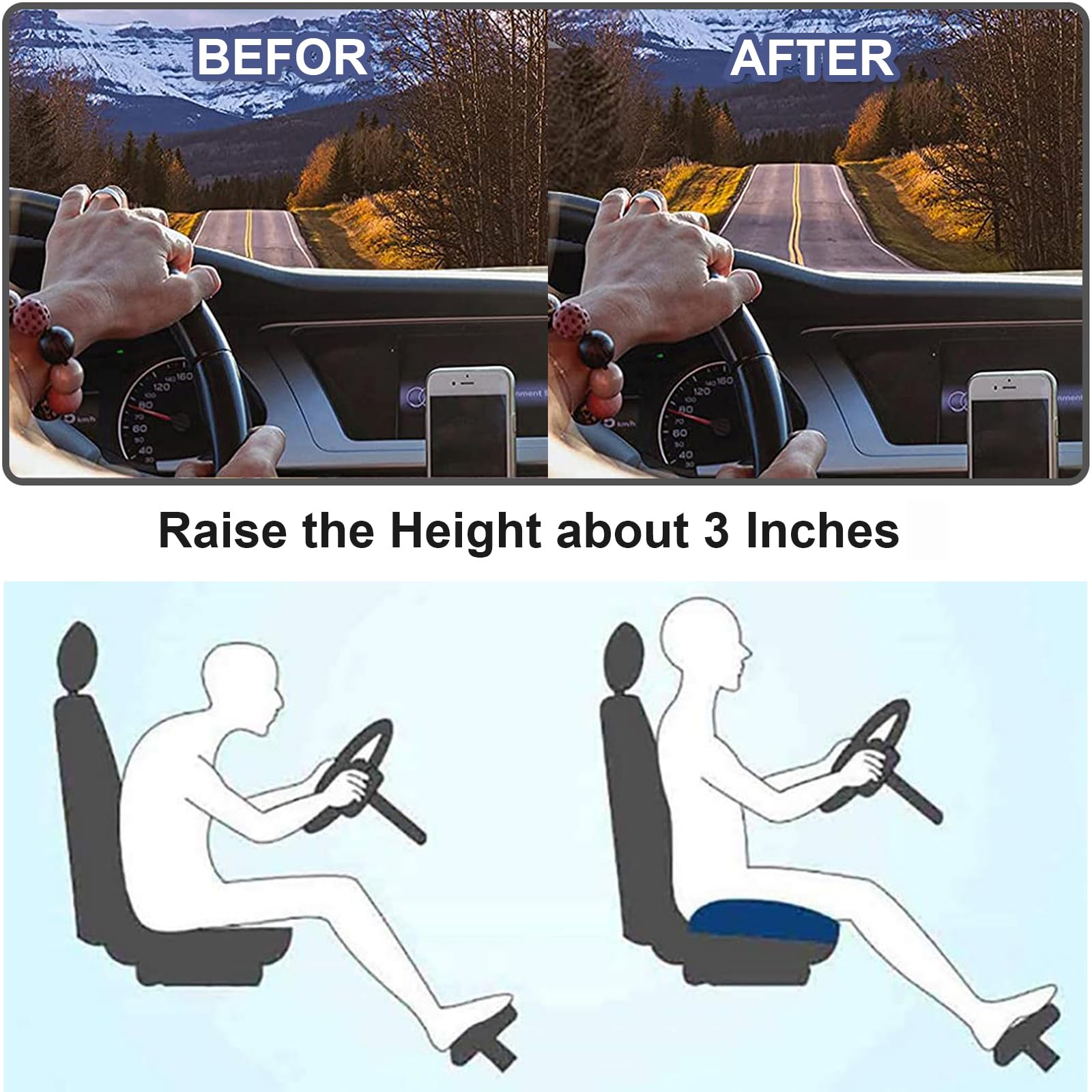 Ergonomic Memory Foam Car Seat Cushion with Non-Slip Base