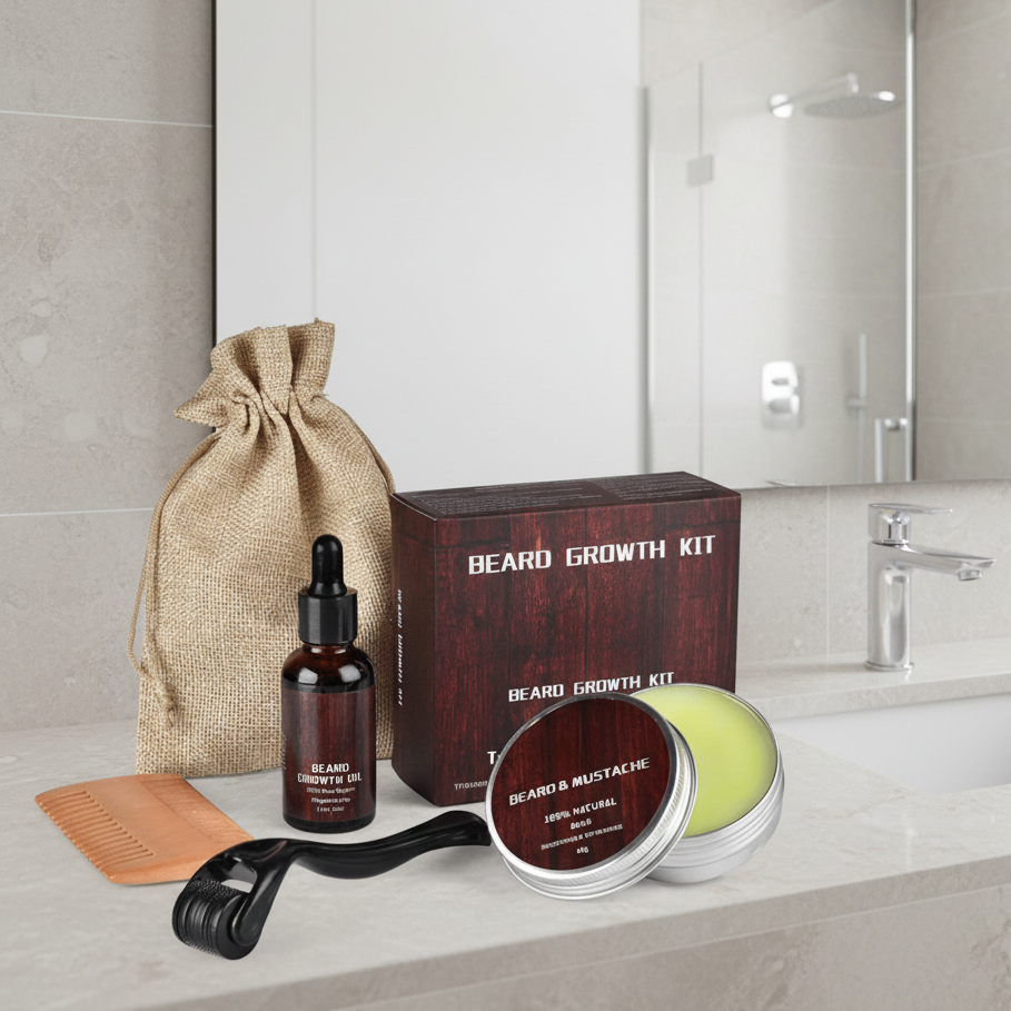 Beard Growth Set Featuring Microneedling for Enhanced Beard Thickness