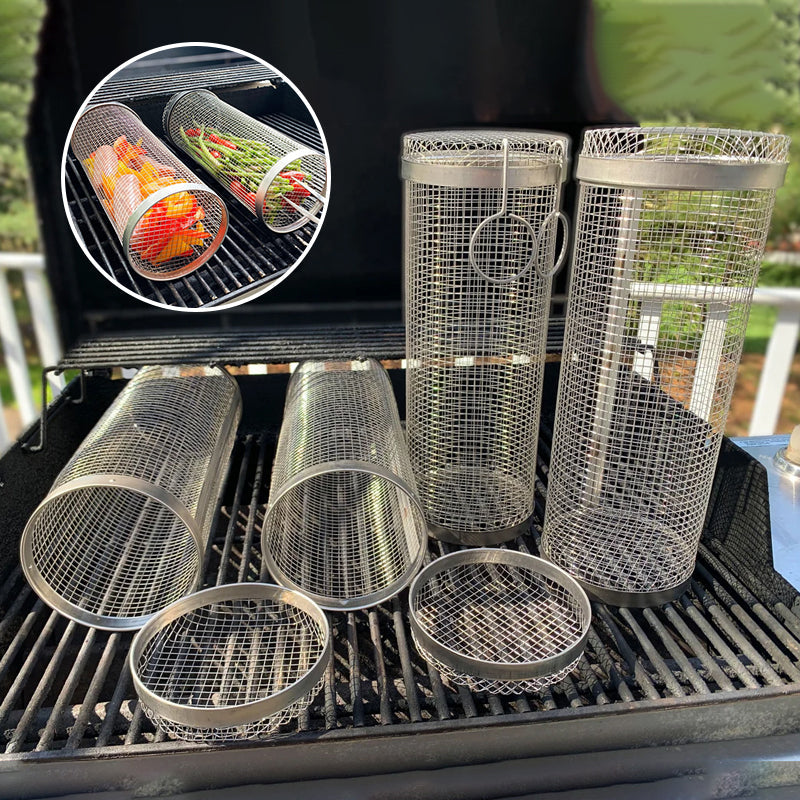 Rotating BBQ Grill Basket | 360° Swivel | Even Heat Distribution | Stainless Steel