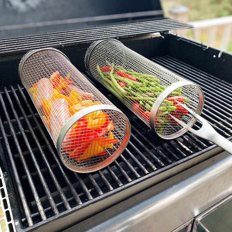 Rotating BBQ Grill Basket | 360° Swivel | Even Heat Distribution | Stainless Steel