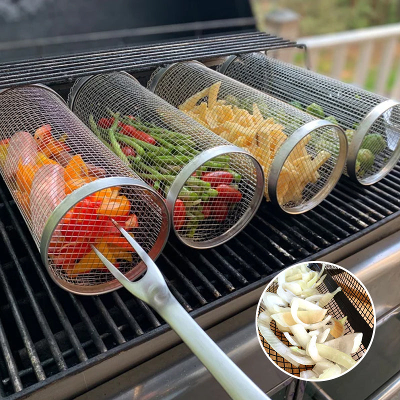 Rotating BBQ Grill Basket | 360° Swivel | Even Heat Distribution | Stainless Steel