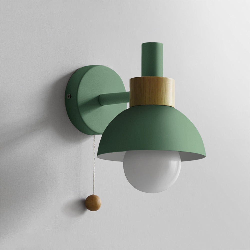 Wall Lamp with Wood Accent and Pull Cord – Scandinavian Style
