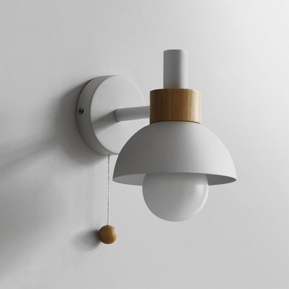 Wall Lamp with Wood Accent and Pull Cord – Scandinavian Style