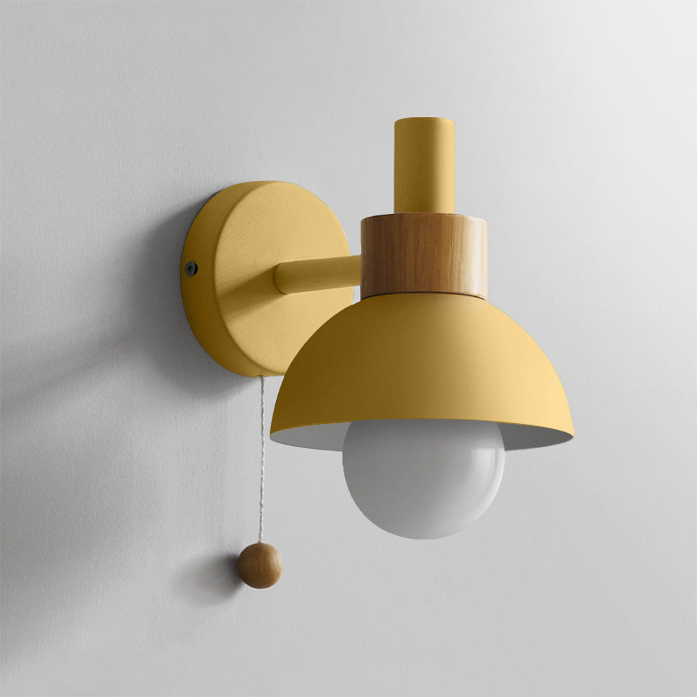 Wall Lamp with Wood Accent and Pull Cord – Scandinavian Style