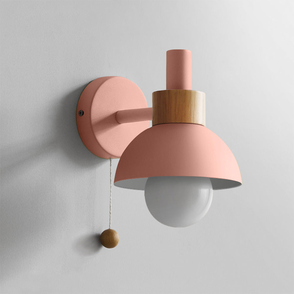 Wall Lamp with Wood Accent and Pull Cord – Scandinavian Style