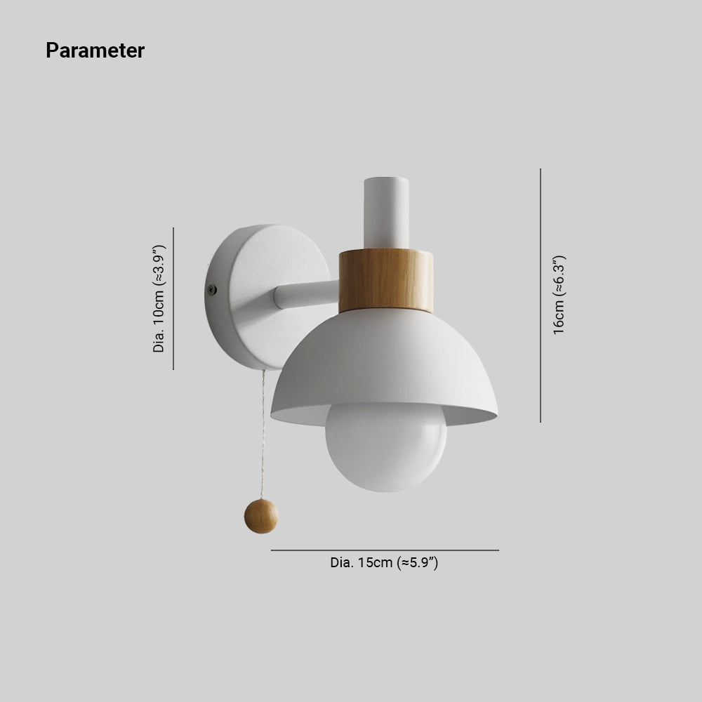 Wall Lamp with Wood Accent and Pull Cord – Scandinavian Style