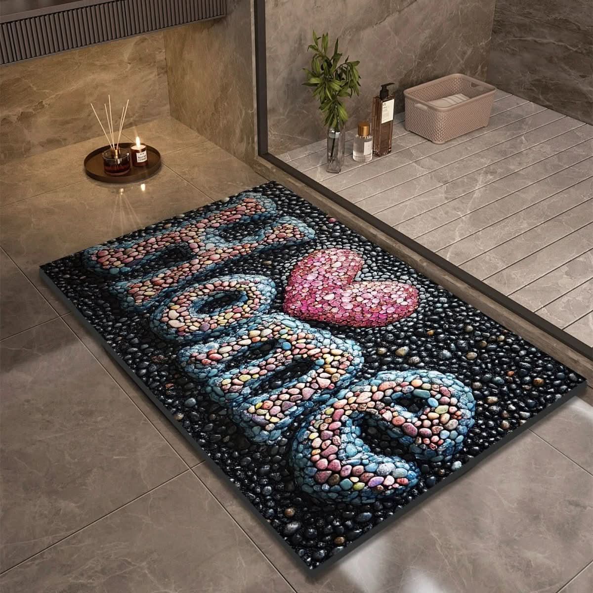 Quick-Drying Bath Mat in Diatomaceous Earth | Non-Slip | Natural Rubber Stone Design