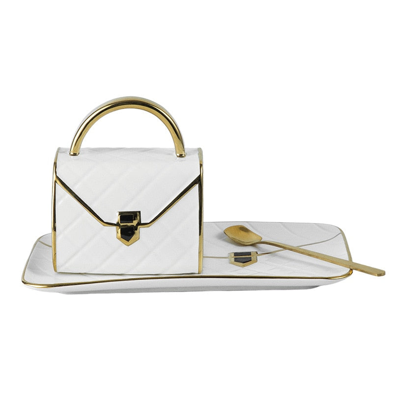 Chic Ceramic Drink and Dessert Set with Stylish Handle