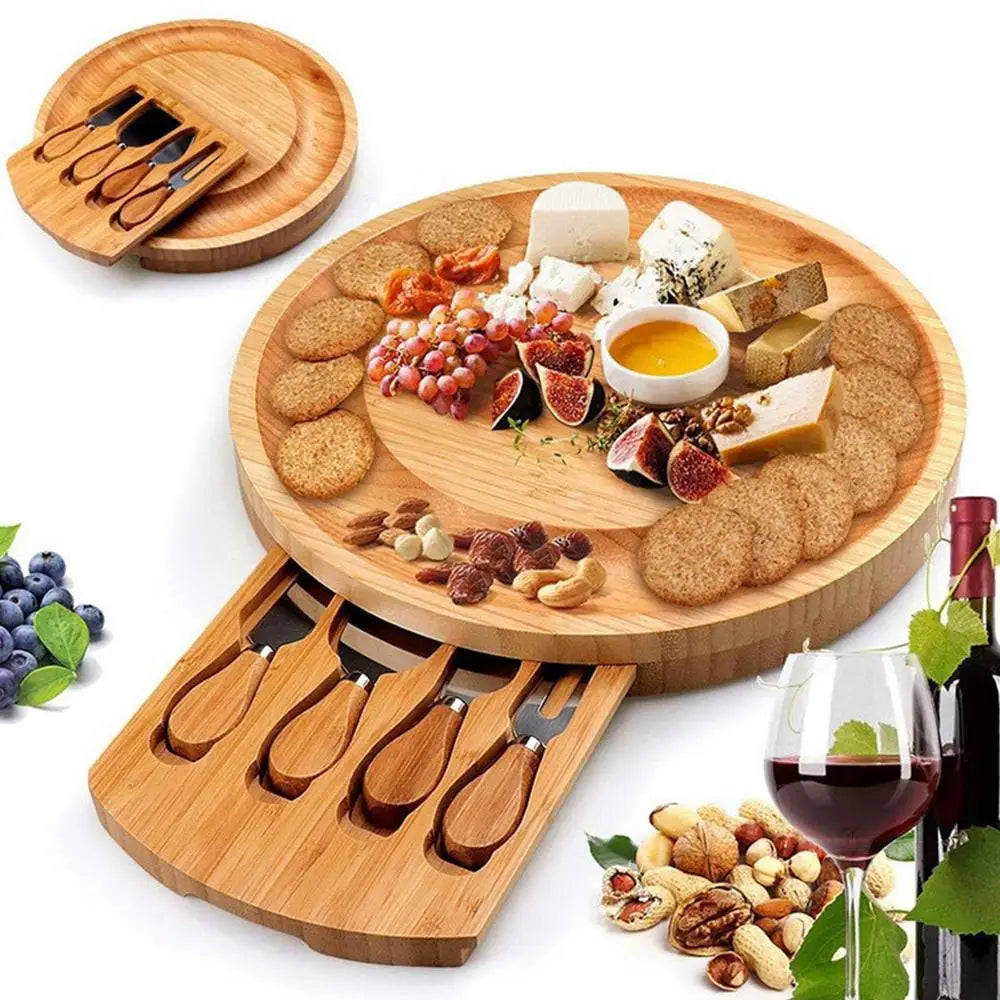 Bamboo Serving Platter with Hidden Utensil Drawer