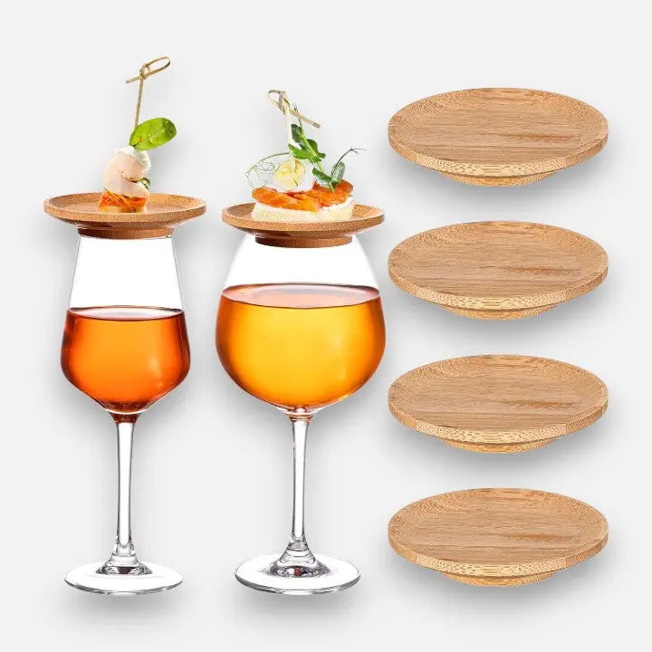 Set of 4 Bamboo Wine Glass Snack Holders