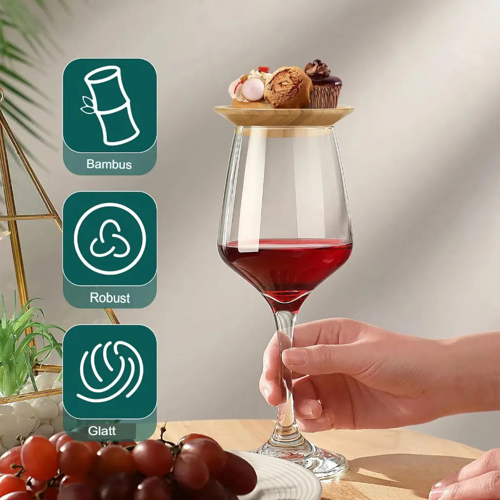 Set of 4 Bamboo Wine Glass Snack Holders