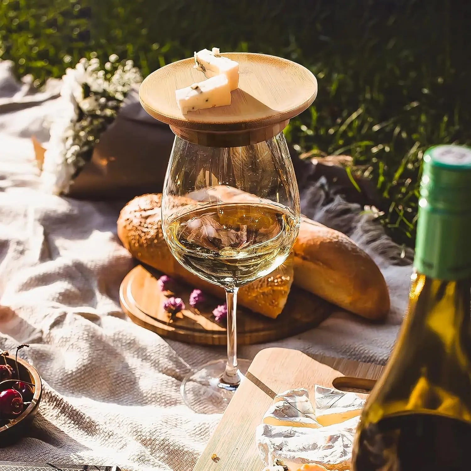 Set of 4 Bamboo Wine Glass Snack Holders