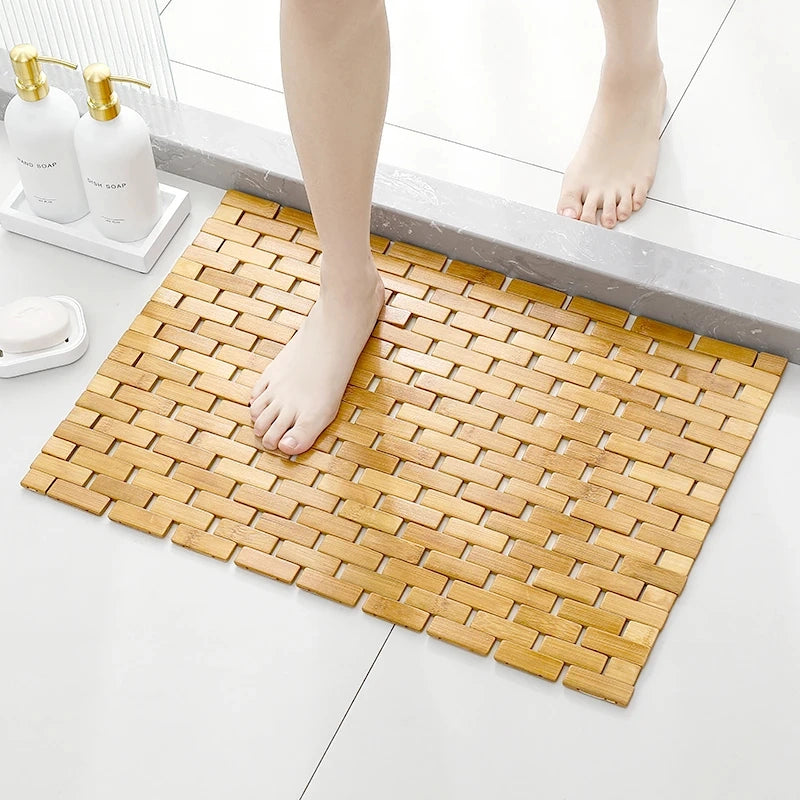 Natural Bamboo Bath Mat with Foldable Design for Stability
