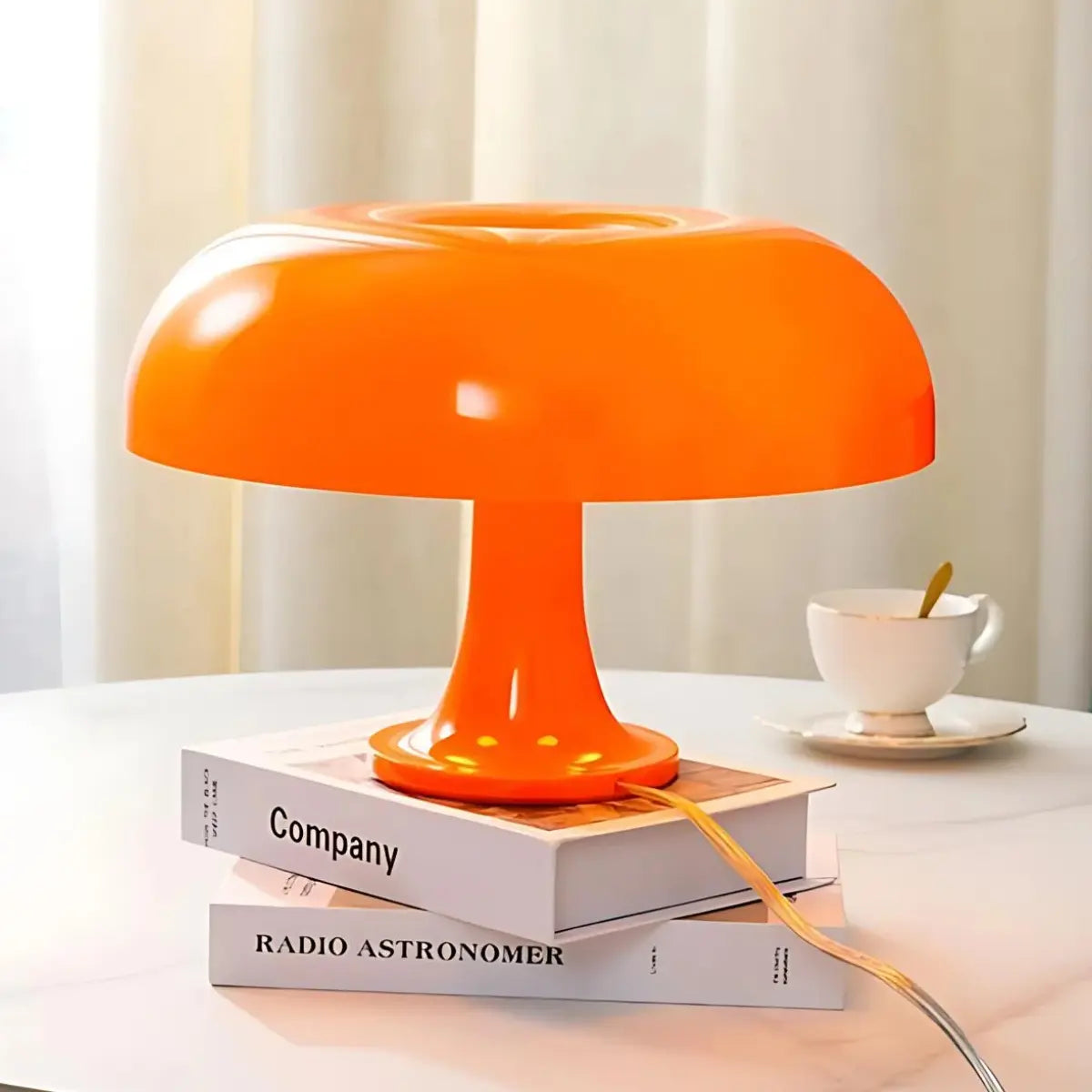 Retro Bauhaus Style Table Lamp with Warm LED Light – Orange Dome Design
