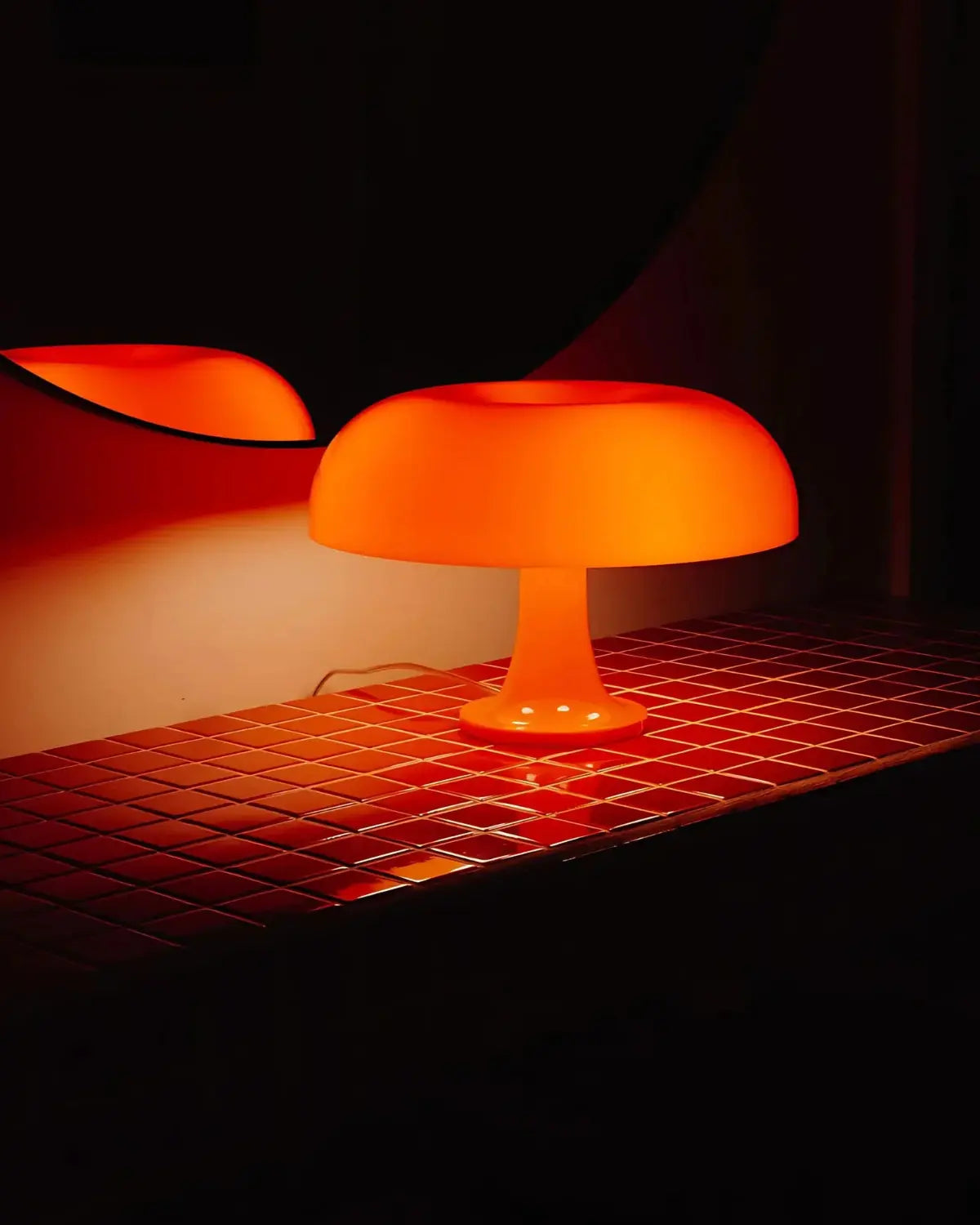 Retro Bauhaus Style Table Lamp with Warm LED Light – Orange Dome Design