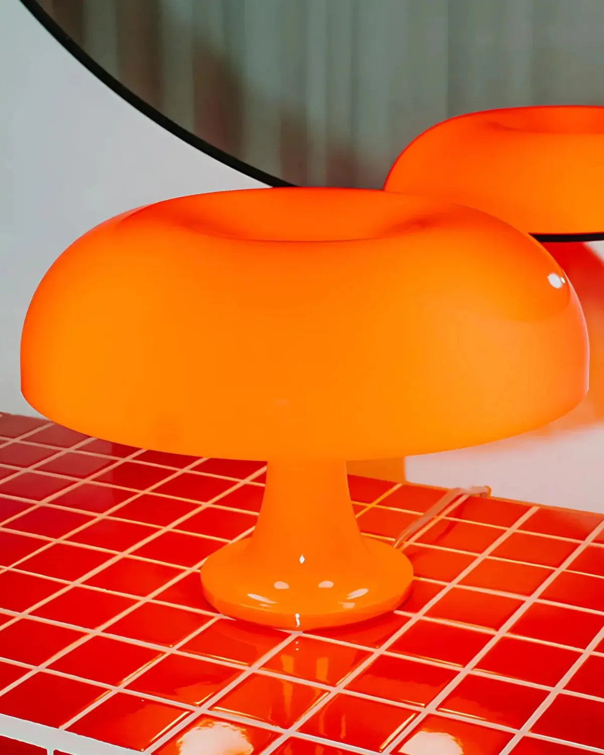 Retro Bauhaus Style Table Lamp with Warm LED Light – Orange Dome Design