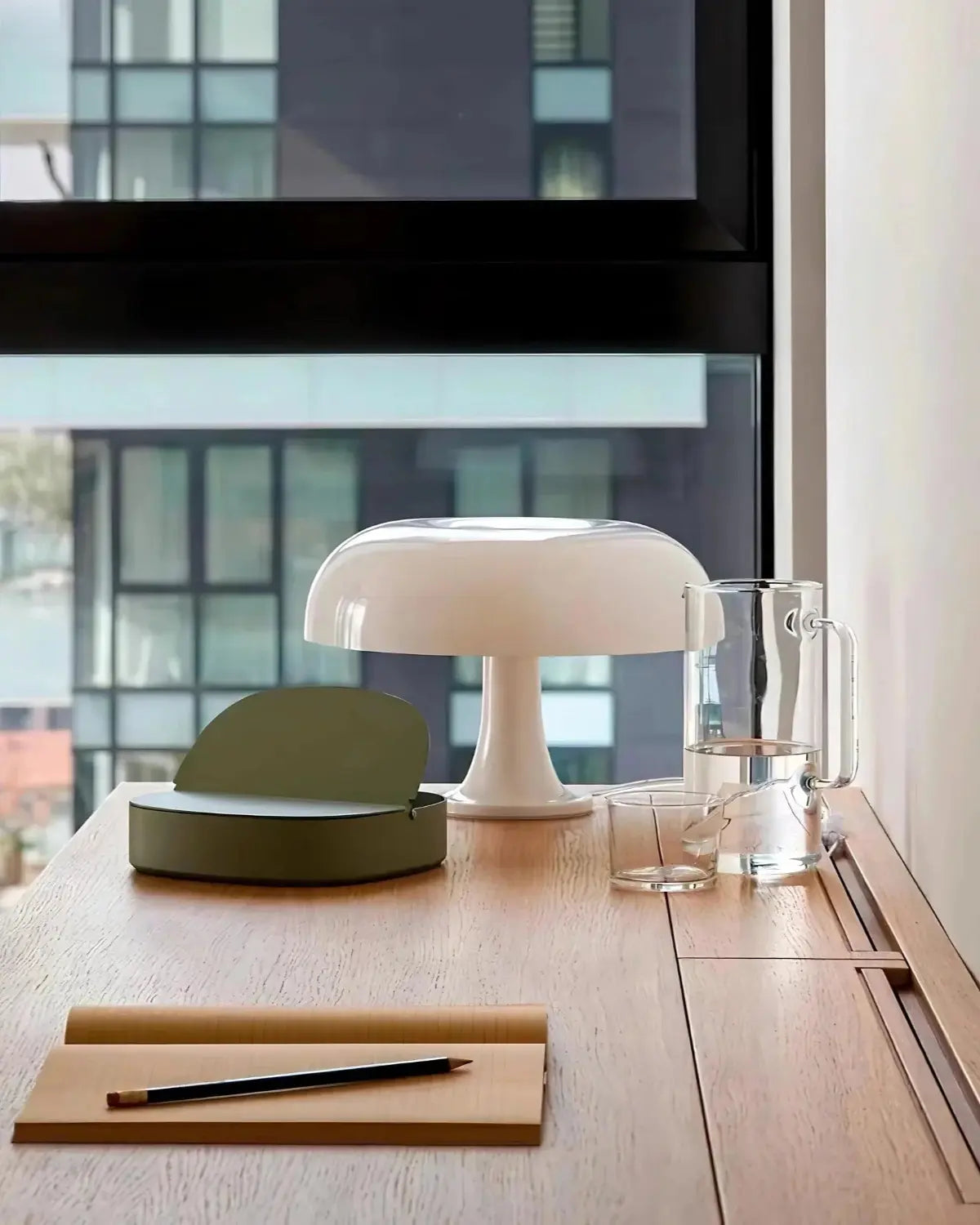 Retro Bauhaus Style Table Lamp with Warm LED Light – Orange Dome Design
