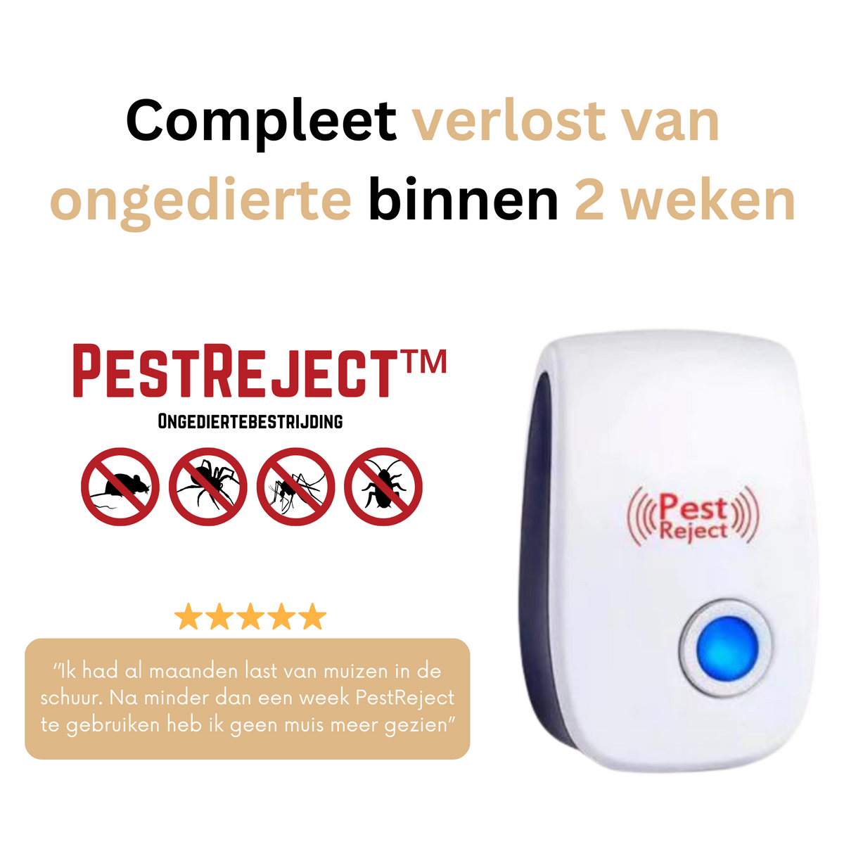 Plug-in Ultrasonic Pest Repeller for Rodents and Insects - 40 m², Safe for Pets