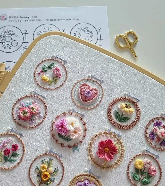 Complete Embroidery Kit Featuring 12 Floral Designs – Ready for Use