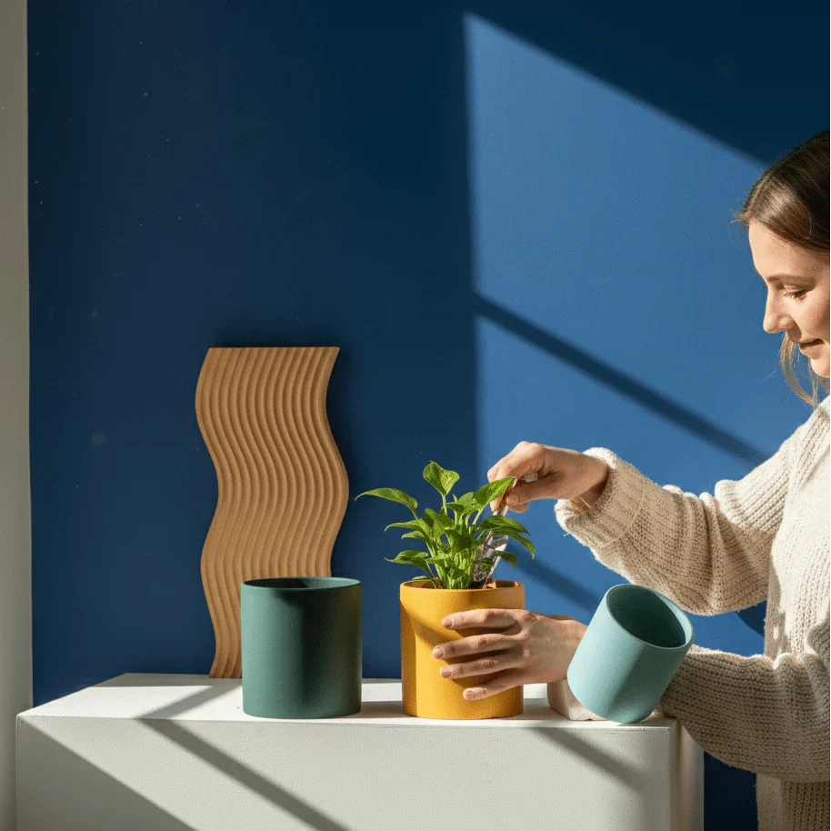 Flower Pot with Drainage Hole and Saucer | Matte Finish | Nordic Style