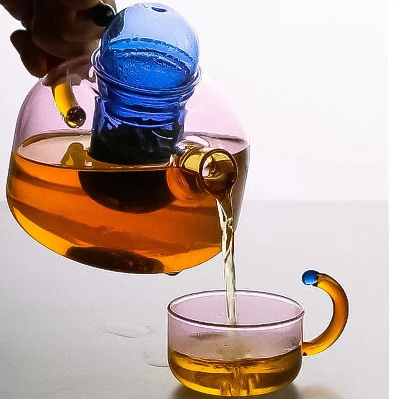 Elegant Clear Glass Teapot and Cup Set with Infuser