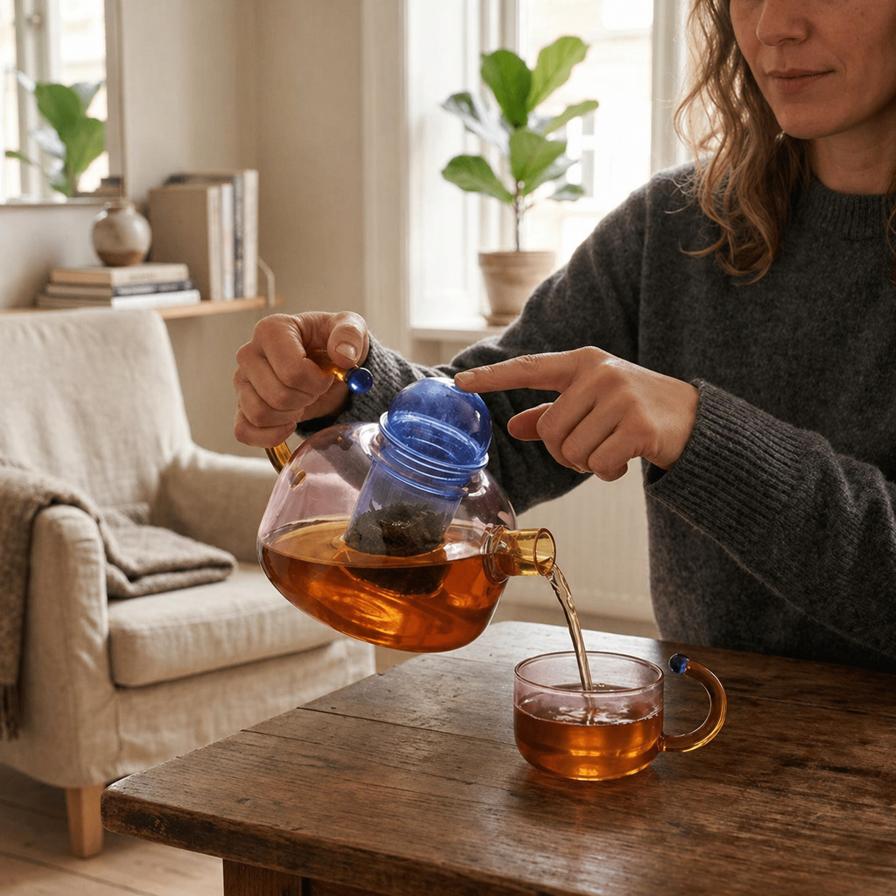 Elegant Clear Glass Teapot and Cup Set with Infuser
