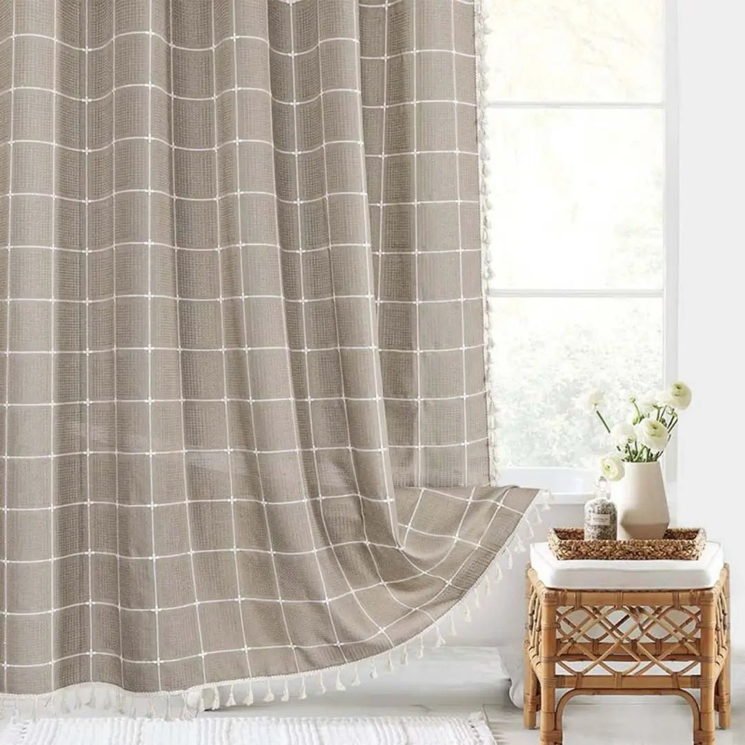 Chic Linen Shower Curtain with Tassel Trim and Water-Resistant Feature